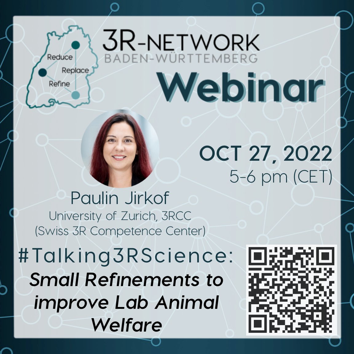3RCenter's tweet photo. We are happy to announce this month's #Talking3RScience #Webinar! Don't miss Paulin Jirkof (@PJirkof @Swiss3RCC @UZH_ch) talking about small #Refinements to improve #LabAnimal #Walfare on October 27 (5-6pm CET)! Register for free at: https://t.co/vN4Ok73c6h https://t.co/Z9Gl6aI4iy