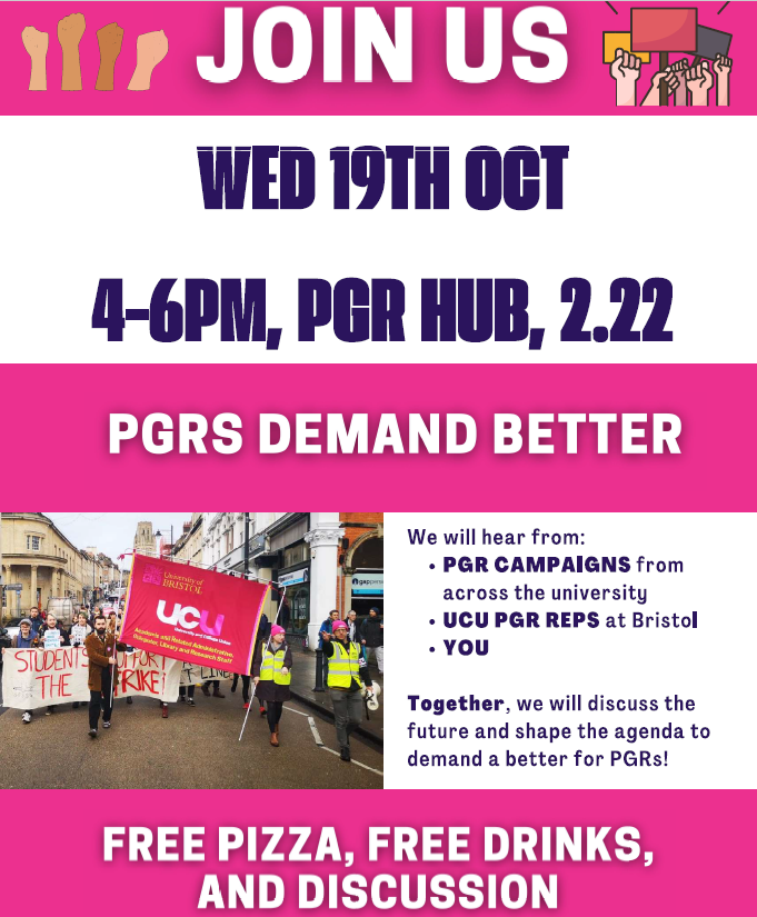 All Bristol Uni PGRs welcome! <a href="/Bristol_UCU/">Bristol UCU</a> <a href="/UoBAPN/">UoBristol Anti-Precarity Network (BAPN)</a> @LJCoolH @Conor_F_Macis @Jeff4Labour <a href="/kitfotheringham/">Kit Fotheringham</a> <a href="/Dr_JamieMelrose/">Jamie Melrose</a>