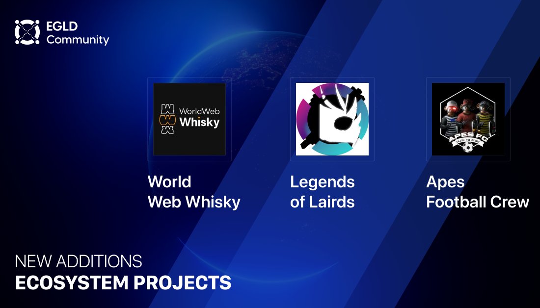 Check out the new projects we’ve added to our Elrond 'Ecosystem’ (egld.community/ecosystem/) section:

World Web Whisky - egld.community/projects/world…
Legends of Lairds - egld.community/projects/legen…
Apes Football Crew - egld.community/projects/apes-…

Want to suggest one?
egld.community/suggest-projec…