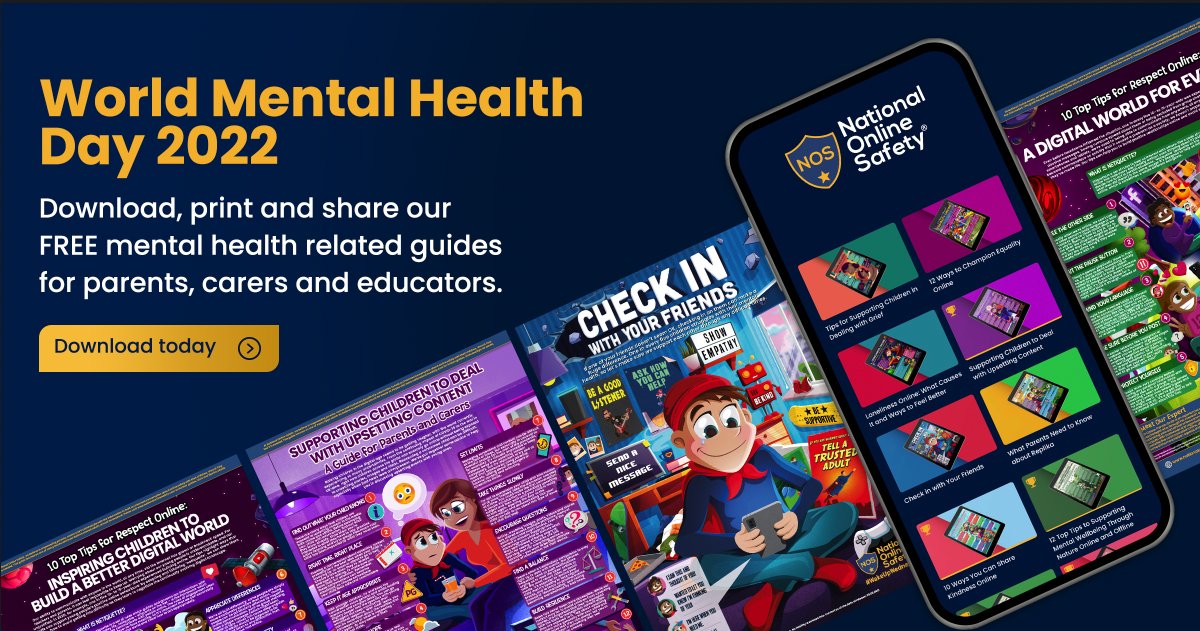 Celebrate #WorldMentalHealthDay with our FREE guides for parents, carers & educators, highlighting the importance of mental health in relation to #OnlineSafety! 🙌 Download, print and share today >> bit.ly/3TcFStF