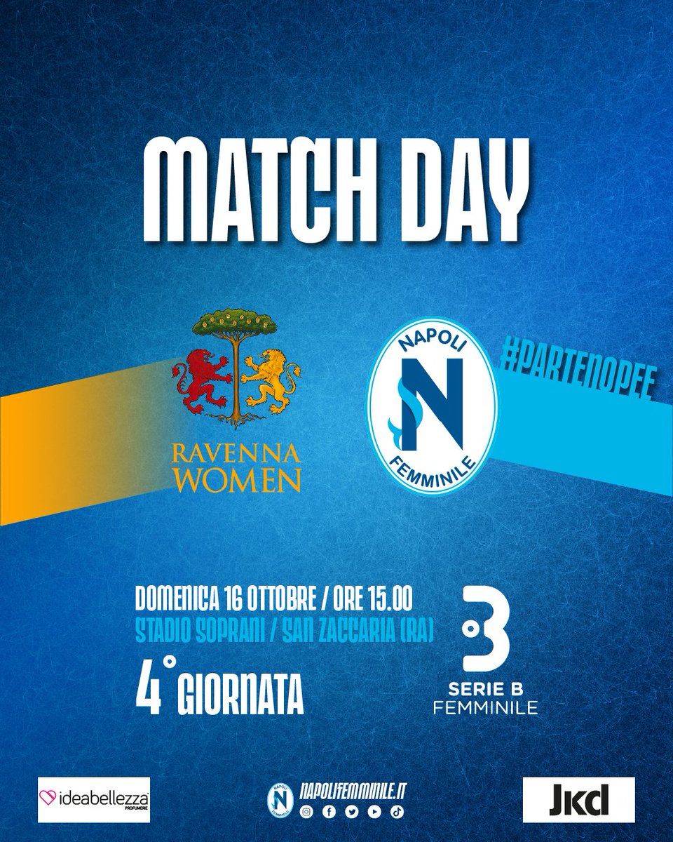 ⚽ MATCH DAY: <a href="/ravennawoman/">Ravenna Women FC</a> vs Napoli Femminile
📅 4° giornata / #SerieBFemminile

🕔 Ore 15:00
📍 Stadio Soprani / San Zaccaria (RA)

🔴 In diretta gratuita su elevensports.com

#Partenopee #NapoliFemminile #ForzaAzzurre #RavennaNapoli