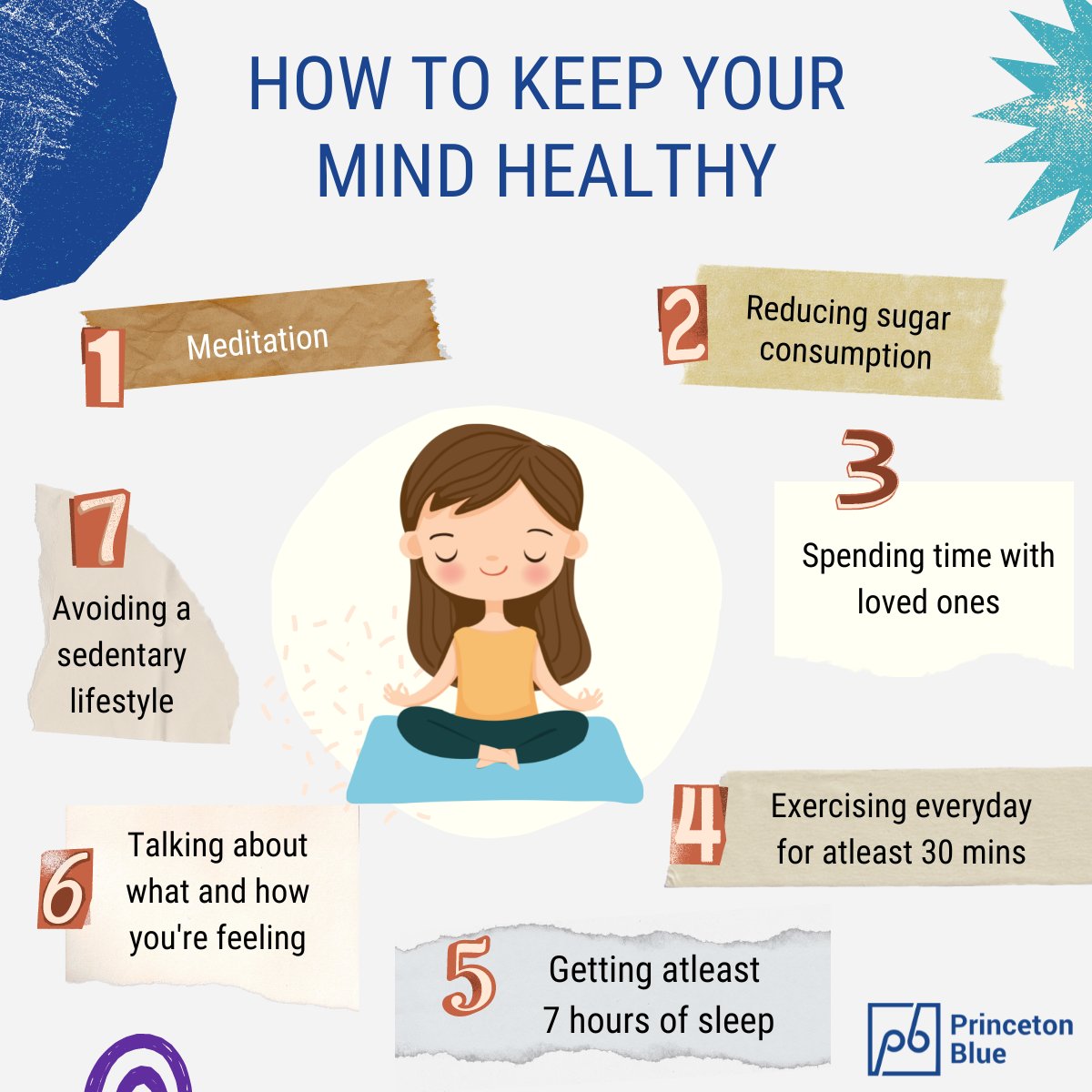 princetonblue's tweet photo. This #MentalHealthDay let's take a moment to recognize that a healthy mind equals a healthy and happy life. Here's how to keep your mind healthy. https://t.co/qkjlWVe18c