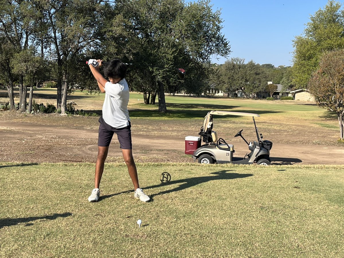 The Varsity Red Team has teed off at the Lake Travis Shootout. Freshman Rishab Shroff is currently 1 over par through 6 holes.