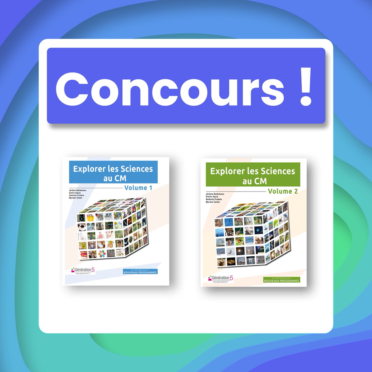 🎁 Jeu-Concours #FDS2022 🎁
Pour la Fête de la Science ➡️ Tentez de gagner le Volume 1 ou 2 d'Explorer les Sciences au CM !

👍 Suivez <a href="/Editions_G5/">Génération 5</a>
💬 Commentez en précisant le volume souhaité
🔄 Retweetez ce post

Tirage au sort vendredi 14/10 à 12h !
Bonne chance ! 🍀