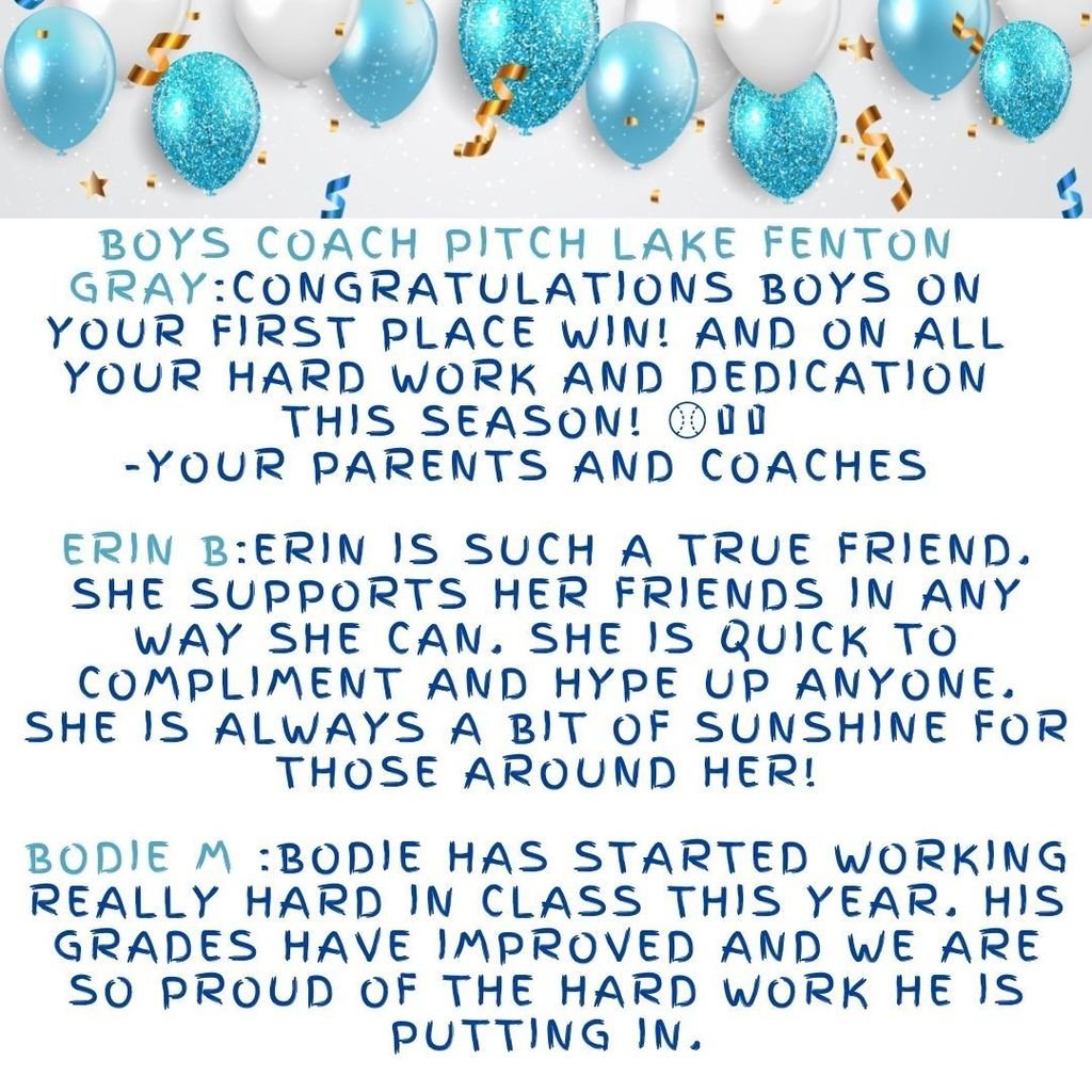 LFCSBlueDevils's tweet photo. 💙🤍🖤Happy Monday from Lake Fenton Schools!🖤🤍💙 Today we CELEBRATE! This week we have so many SHOUTOUTS that we will have multiple celebration posts!
Check out the shoutouts below: #LFLeads #LFHS #LFMS #THIS #WSES #CelebrateMonday https://t.co/YsUozQCYrg