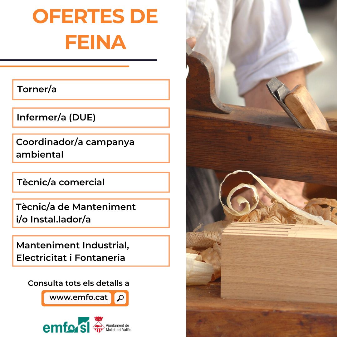 EMFOMollet's tweet photo. 🚨FEINA // Com cada dilluns, et compartim noves ofertes de feina!
👉Consulta-les totes a: https://t.co/w2TUt1byTR
Més informació a EMFO: c. Riera 7 1ª planta o 935705160
@ajmollet @gencat @diba #xaloc
#emfo #mollet #ocupació #ofertes #empresa #selecció #treball #feina https://t.co/Mws83apeM6