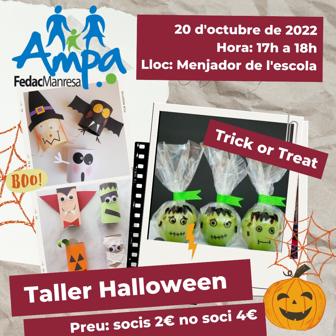 ampafedacmns's tweet photo. Dijous 20 d'octubre a les 17h, Taller de Halloween https://t.co/LG3GjJgdQW