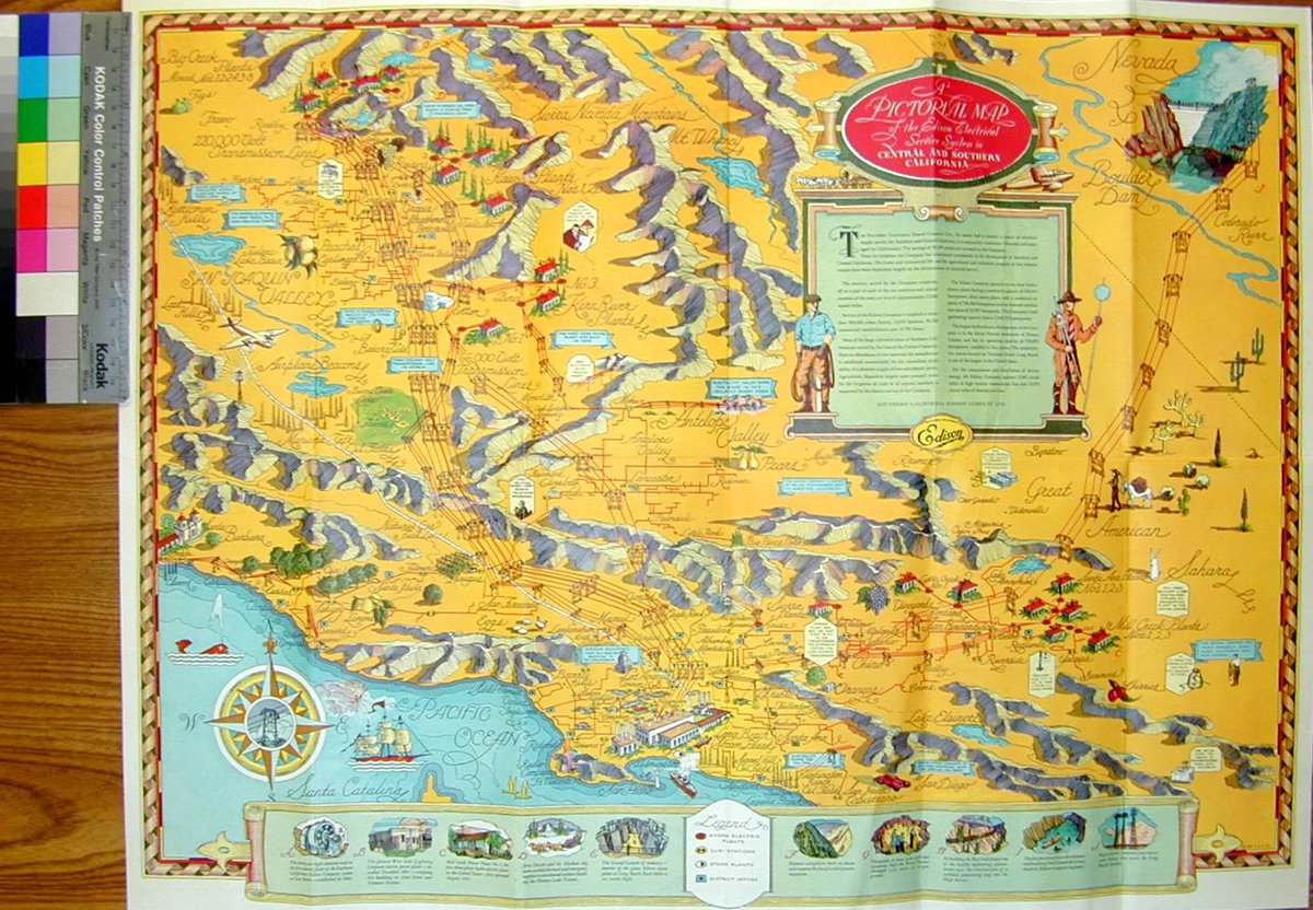 Great responses to this request, but I would also love to see an updated version of this 1937 <a href="/SCE/">SCE</a> map. The red power lines, looping cursive titles, and the lattice steel pylon in the compass rose😍!