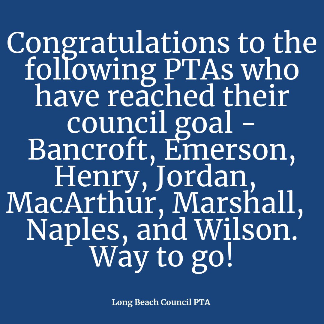 LBC_PTA's tweet photo. Congratulations @PTABancroft @EmersonLBUSD #HenryPTA  @lbjordanhigh @MacArthurLBUSD @lbmarshallpta #NaplesPTA and @WilsonPtsa #MembershipMonday @33rdPTA @CaliforniaPTA https://t.co/oOBqMKKj07