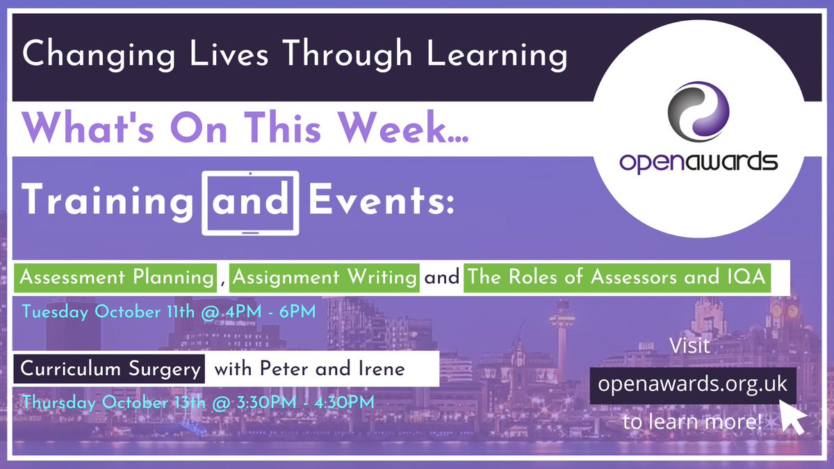 openawards's tweet photo. Here's what's on this week at @openawards... π
On Tuesday, for our #AccesstoHE providers, #Assessment Planning, #AssignmentWriting & The Roles of Assessors and IQA. ππ
On Thursday, An open #CurriculumSupport drop in session for our centres. π
βΆ https://t.co/szQF5oN22X https://t.co/Y7eTh2kvpI