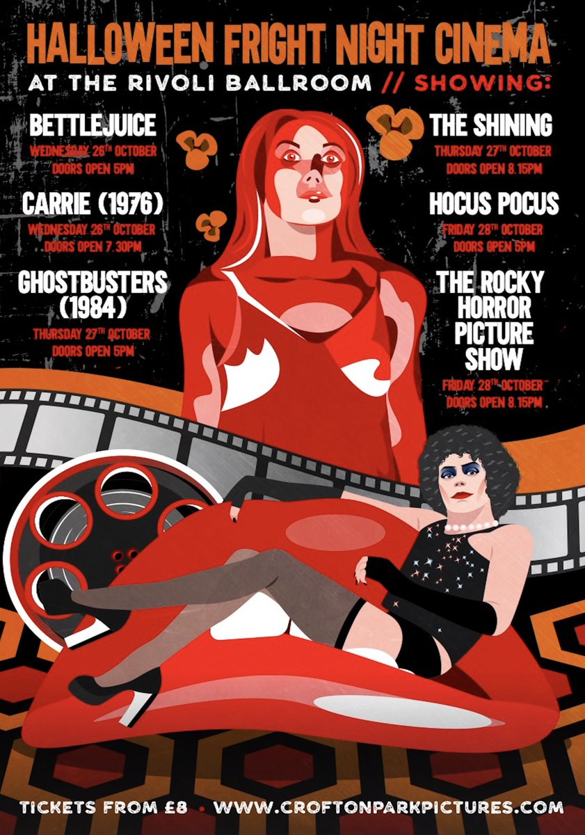 RivoliBallroom's tweet photo. Halloween is fast approaching, and we we love a ghoulish event at the Rivoli so why don’t you join us for one of our scary movie nights 🎃 tickets are nearly sold out for some of the screenings. We have family friendly films too 🎥🍿 tickets and info https://t.co/8uAQlBSlM3 https://t.co/eHHqsCg55V
