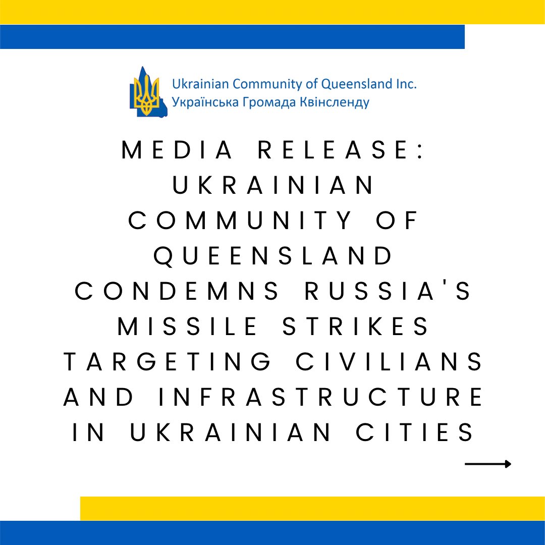 PeterBongiorni's tweet photo. @UkrQld MEDIA RELEASE: UKRAINIAN COMMUNITY OF QUEENSLAND CONDEMNS RUSSIA'S MISSILE STRIKES TARGETING CIVILIANS AND INFRASTRUCTURE IN UKRAINIAN CITIES

https://t.co/pT4kB9GZ04 https://t.co/xTAJdbI9A7