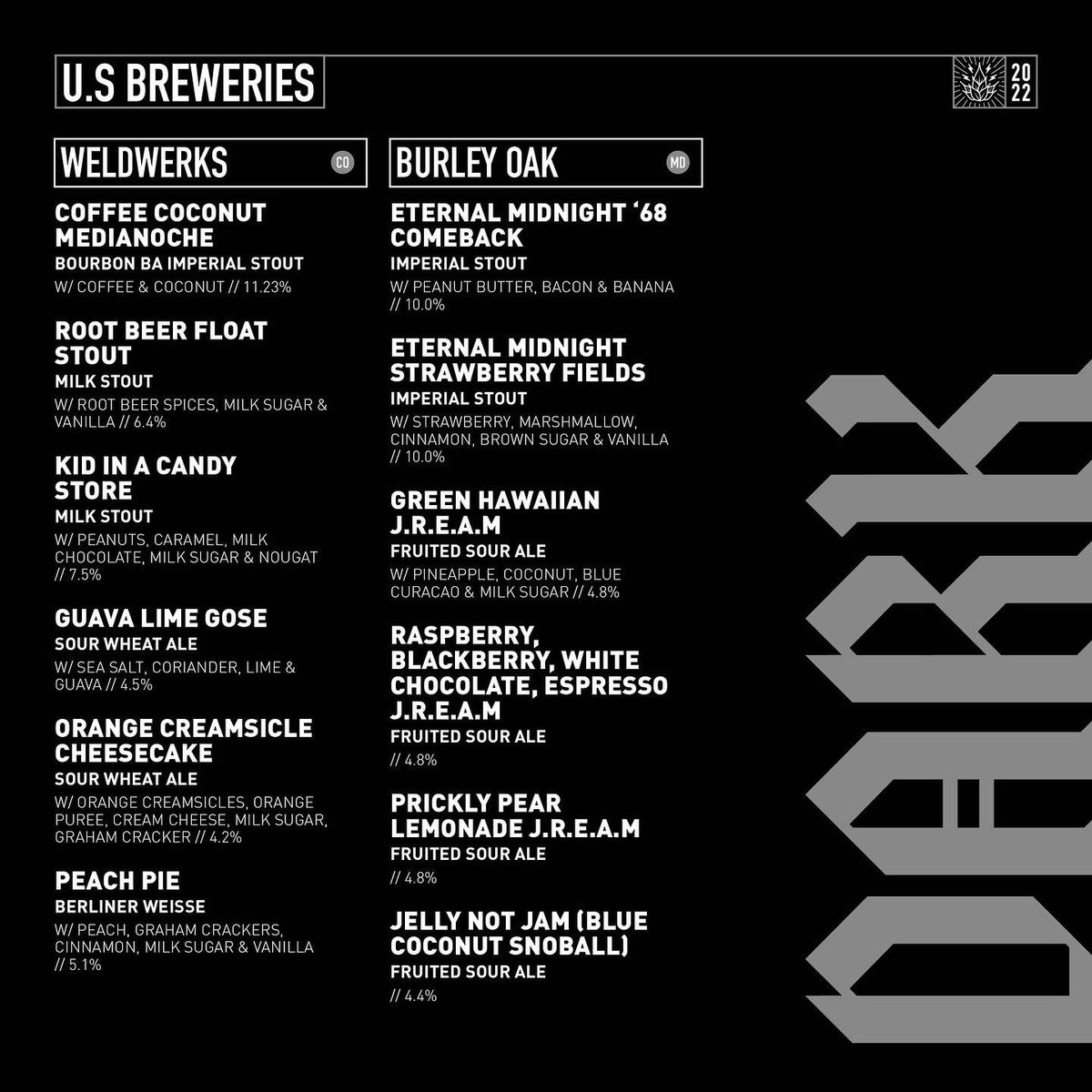 ⚡️USA BEER LIST ⚡️

Stoked to share the absolute monsters joining us for Dark &amp; Wild from the states 🔥

What are you most looking forward to trying?

Final few tickets still available at the link 🤘🏻