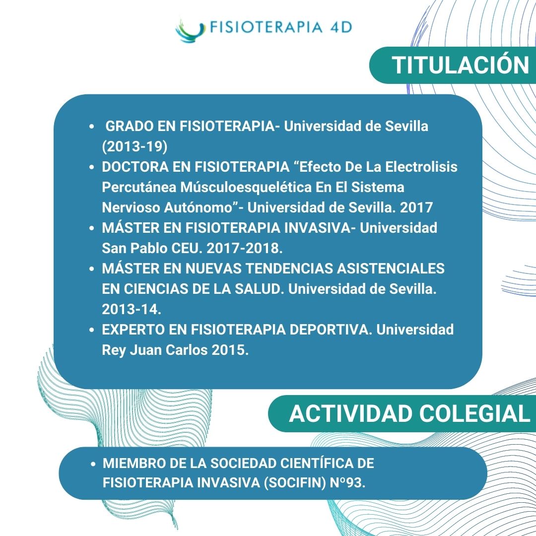 Fisioterapia4D's tweet photo. Paula García Bermejo.
Hola, mi nombre es Paula, andaluza por los cuatro "costaos", me trasladé a Madrid por amor a mi profesión, buscando evolucionar y mejorar mis conocimientos para ofrecer siempre lo mejor a mis pacientes. 
(Hilo1) https://t.co/s3tGtcoVfz