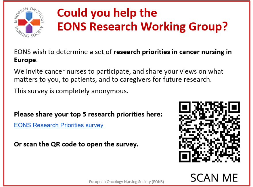 MerryTea's tweet photo. ✍️EONS Research Priorities 2-minute Survey 
Link: https://t.co/bABS164kRH

📢Attention: Cancer Nurses
Could you help EONS determine research priorities for cancer nursing in Europe? https://t.co/zEOa0nFSuI
