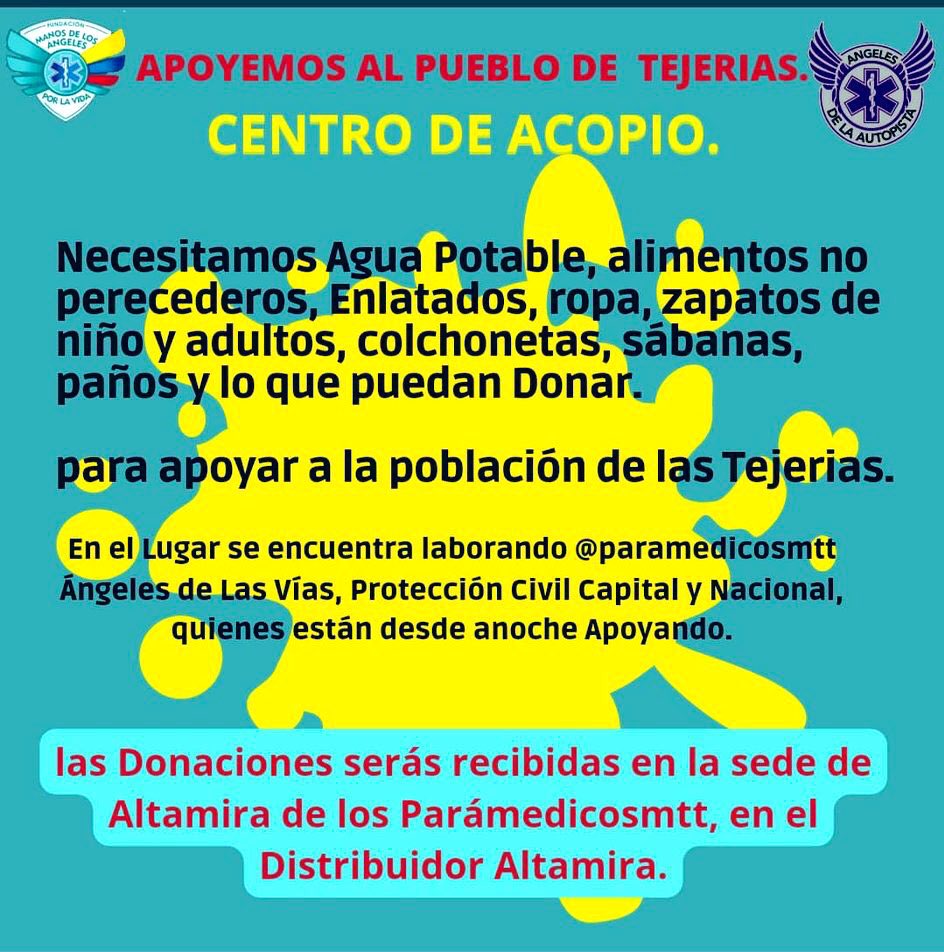LafranciscanaF's tweet photo. Las personas damnificadas de Tejerías nos necesitan
Cualquier donativo es valioso 💙

C. de Acopio
📌Caracas-Altamira @paramedicosmtt 
📌Maracay-Parroquia Milagrosa
📌Los Teques-Colegio Periodistas

RT

Otras zonas afectadas: Lago de Maracaibo Baralt Santa Cruz del Este La Guaira https://t.co/FfoRdwQnko