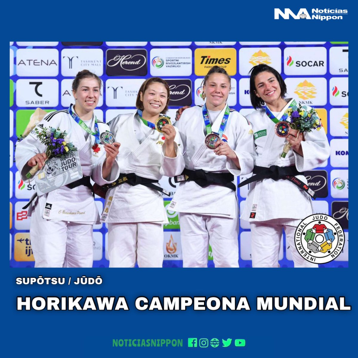 NoticiasNippon's tweet photo. [JŪDŌ] judoca nipona #Horikawa Megumi se adjudicó la medalla de oro del Campeonato del Mundo  #Taskent2022 en la categoría de menos de 63 kilos en #Uzbekistán.

#柔道 #津金恵  #2022世界柔道選手権  #ウズベキスタン  #Judo #noticiasnippon #noticiasdejapón (1/2) https://t.co/6rdSG6Iuf5