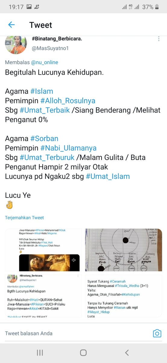 MasSuyatno1's tweet photo. @muhammadiyah Bgtlh Lucunya Kehidupan
Dzat=Tuhan=#Alloh
Ruh=Malaikat=#Rosul
Jiwa=Manusia=#Muhammad
Di Atas #Abadi
Di bawah Yg Lahir, Hidup,Mati #Fana
Raga=Hewan=#Nabi.
Islam sdh 14 abad Berlalu
Msh Tdk #Mengenal_Rosululloh
Pd Punya #Otak apa tdk Sih...
#Tragedi Otak2 #Terdidik
Lucu
👌 https://t.co/3OKNpQLWzU