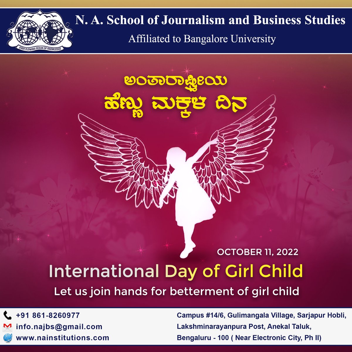 NaInstitution's tweet photo. “May this world become a safer and happier place for a girl child to live happily. Warm wishes on International Girl Child Day.”

#girls #girlchildday #GirlPower  #GirlForce #girlchildmatter #Equality  #genderequity https://t.co/WhBOndHyWz