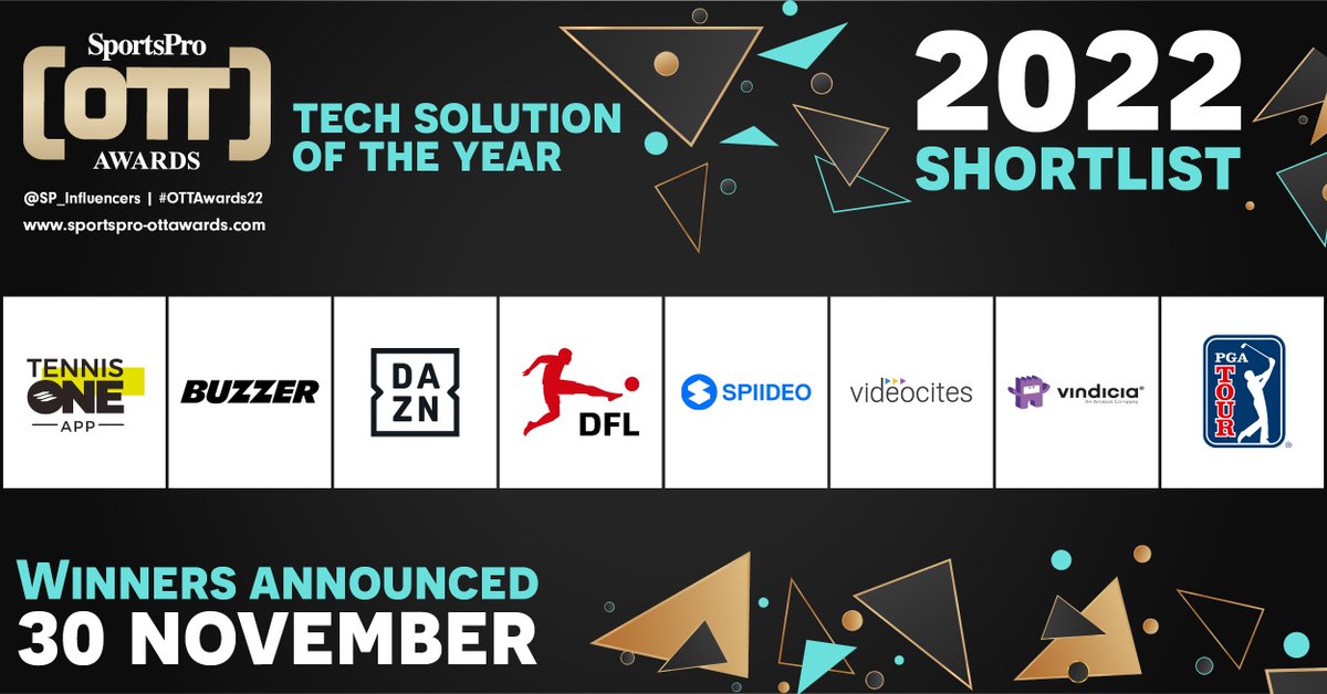 SP_Influencers's tweet photo. 🎉 The official shortlist for 'Tech Solution of the Year' at the #OTTAwards22 includes… 

➡ @TennisONEApp
➡ @buzzer
➡ @dazngroup
➡ @DFL_Official
➡ @spiideo
➡ Videocites
➡ @Vindicia
➡ @PGATOUR/@WSC_Sports

View the full shortlist 👉 https://t.co/yPxS2KHRoz 
 #Sportsbiz https://t.co/5aRJZIMPt6