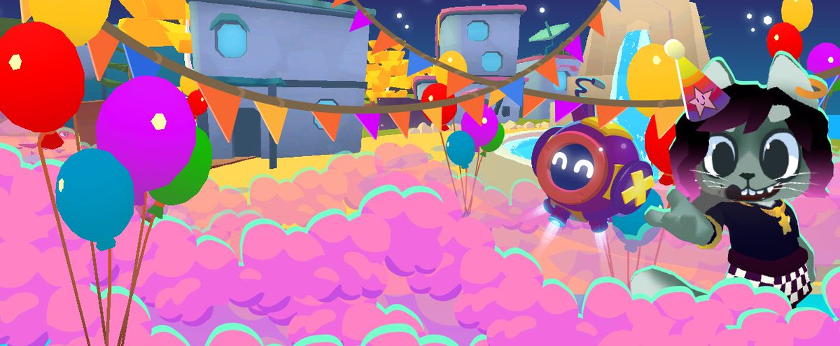 The latest Guild event, #Botworld Birthday, has started. It's the anniversary of the first establishment of Scavenger's Landing, &amp; what better way to celebrate than with cakes, balloons, &amp; presents? Speak to the Mayor to partake in the town's cheerful festivities. #RPG #OpenWorld