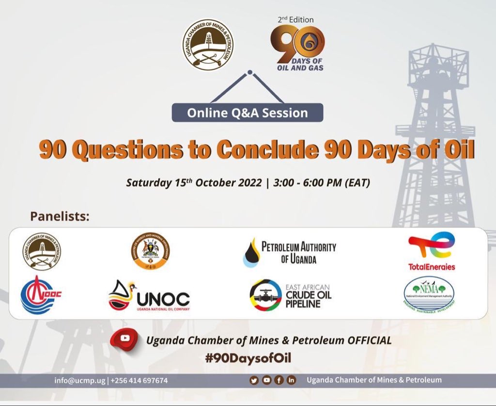 This Saturday @UgandaChamber and patners will hold an online Q&A session where you will  get to know so much to do with #UgandaOil, #EACOP among others. Be part #90DaysOfOil
 #SupportEACOP2022