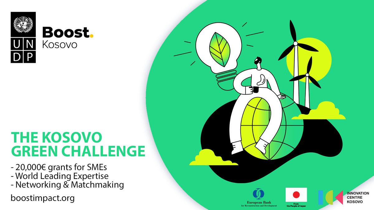 #HappyMonday! We have GREAT NEWS for #SMEs in #Kosovo 🚀Growth opportunities double through #BOOSTKosovo as <a href="/EBRD/">The EBRD</a> joins <a href="/UNDP_Kosovo/">UNDP Kosovo</a> @JPEmbKosovo <a href="/ICKosovo/">ICKosovo</a> in the efforts towards #GreenTransition⚡️🌍🌱 
🚀20,000€ grant for SMEs 
🚀World leading expertise
🚀Networking&amp;Matchmaking