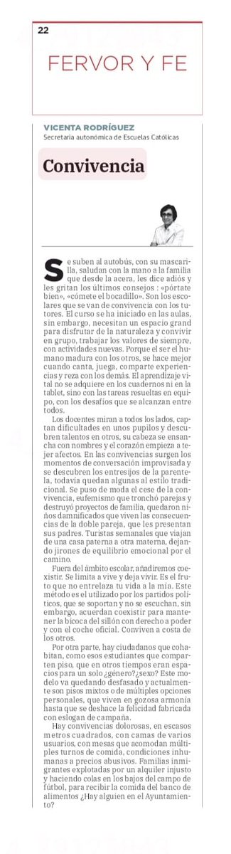 Y si hablamos de convivencia . Hoy en <a href="/lasprovincias/">LAS PROVINCIAS</a>  Vicenta Rodríguez. Secretaria Autonómica de <a href="/escacv/">EscuelasCatolicasCV</a>