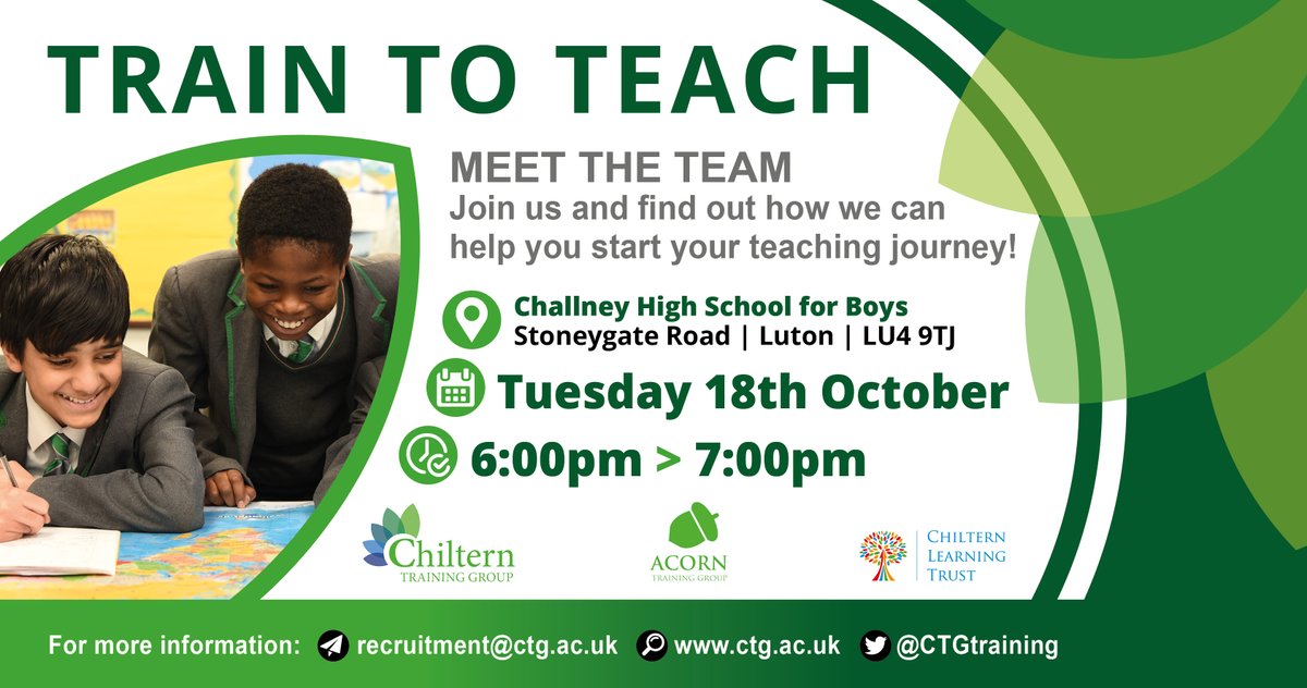 Elaine Warren (@mrselainewarren) on Twitter photo Interested in becoming a teacher? Then the staff
<a href="/CTGtraining/">Chiltern Training Group (CTG)</a> are looking forward to speaking to you. Come along and find out more to our Meet and Greet and get some great advice on your best route and how to train with an outstanding provider. #traintoteach #getintoteaching Interested in becoming a teacher? Then the staff
<a href="/CTGtraining/">Chiltern Training Group (CTG)</a> are looking forward to speaking to you. Come along and find out more to our Meet and Greet and get some great advice on your best route and how to train with an outstanding provider. #traintoteach #getintoteaching