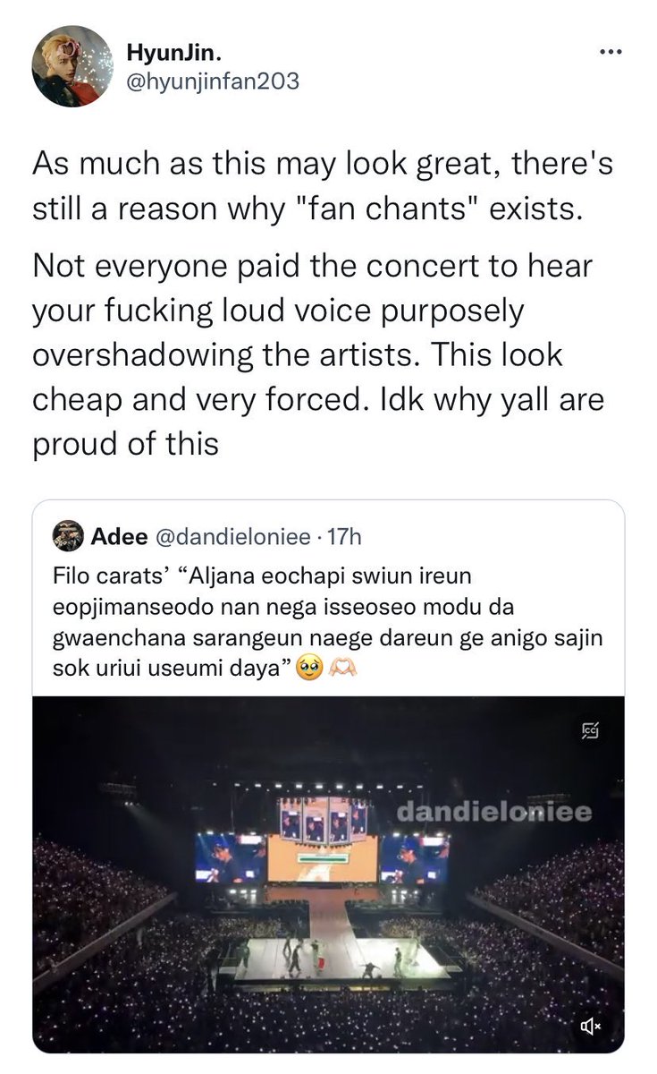 superstarhoshi's tweet photo. You obviously never had your favorite artist look and listen to your own country’s crowd with so much fondness and overwhelming joy and pride and that’s just sad :( Concerts are not made to glorify artists, it’s to celebrate the music and the connection between them and fans. https://t.co/067AT9b1vY