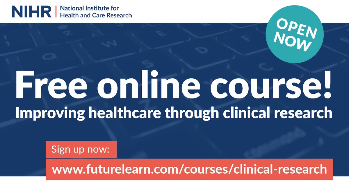 Interested in learning more about research? The second of our free NIHR Massive Open Online Courses (MOOCs) is open now!

‘Improving Healthcare Through Clinical Research’ runs for 4 weeks and you can join at any time. #FlClinical #NIHRlearn

futurelearn.com/courses/clinic…