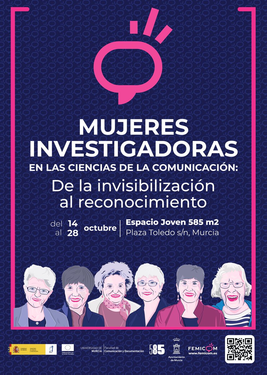 FFemicom's tweet photo. ¡Ya tenemos hora! Este viernes 14 de octubre, a las 13:00 horas, en @CM_La_Nave (Plaza Toledo s/n, Murcia), inauguramos #FEMICOM, la exposición artística sobre mujeres investigadoras en comunicación 💜🧑‍💼 Tenemos muchas ganas de veros allí, no faltéis 😉 https://t.co/avfkgf8oKH