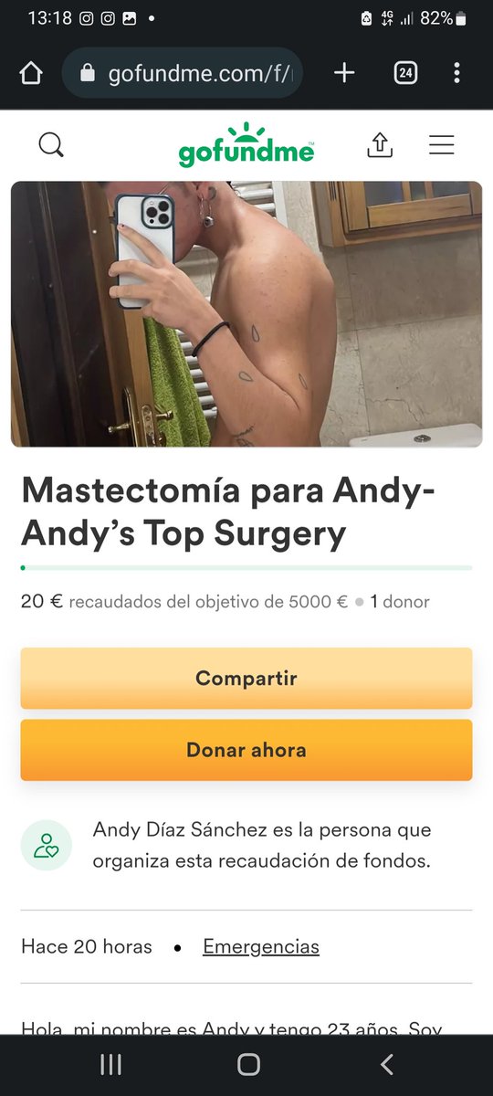 CHAVALADA...... 
Necesito vuestra ayuda para difundir el GoFundMe de mi amigo Andy que necesita pasta para la mastectomia... y si podeis poner un poquito de dinero estaria super bien.... ❤️❤️❤️❤️❤️❤️❤️

gf.me/u/3tjh4r