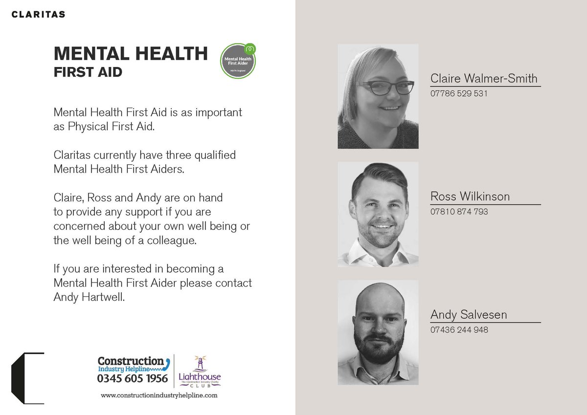 Today 10 October 2022 is World Mental Health Day.  At Claritas we take the mental health of our employees very seriously.  We have a team of Mental Health First Aiders.   Today we reminded our team of the resources available both inside and outside of the industry.