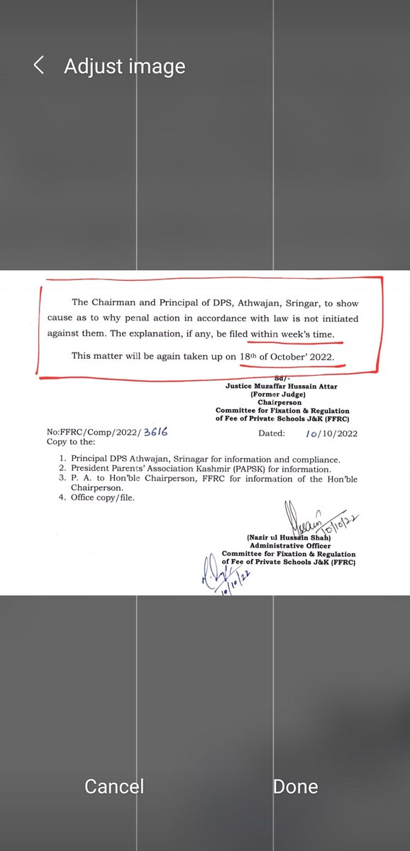 Order against DPS srinagar for charging security deposit against the guidelines of Honorable Supreme Court and FFRC.