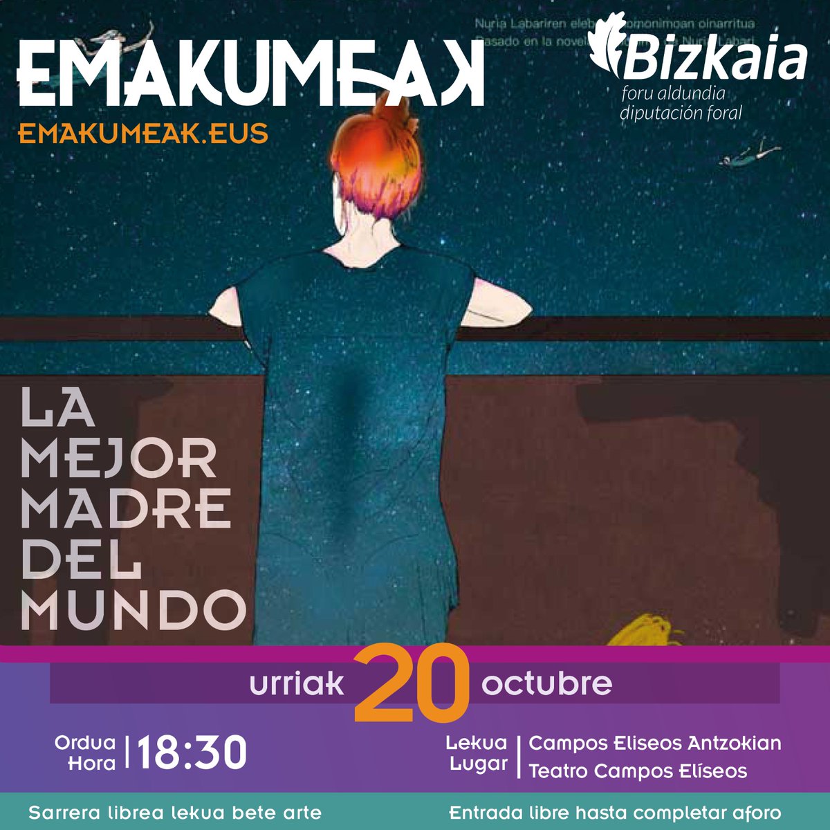 txesalaespada's tweet photo. 🎭 📢 La Diputación Foral de Bizkaia te invita a la obra teatral ‘La Mejor Madre del Mundo’.
🗓️ 🕘 🏢 El 20 de octubre a las 18:30 horas en el Teatro Campos Elíseos de Bilbao. https://t.co/GPOTGFxq6x