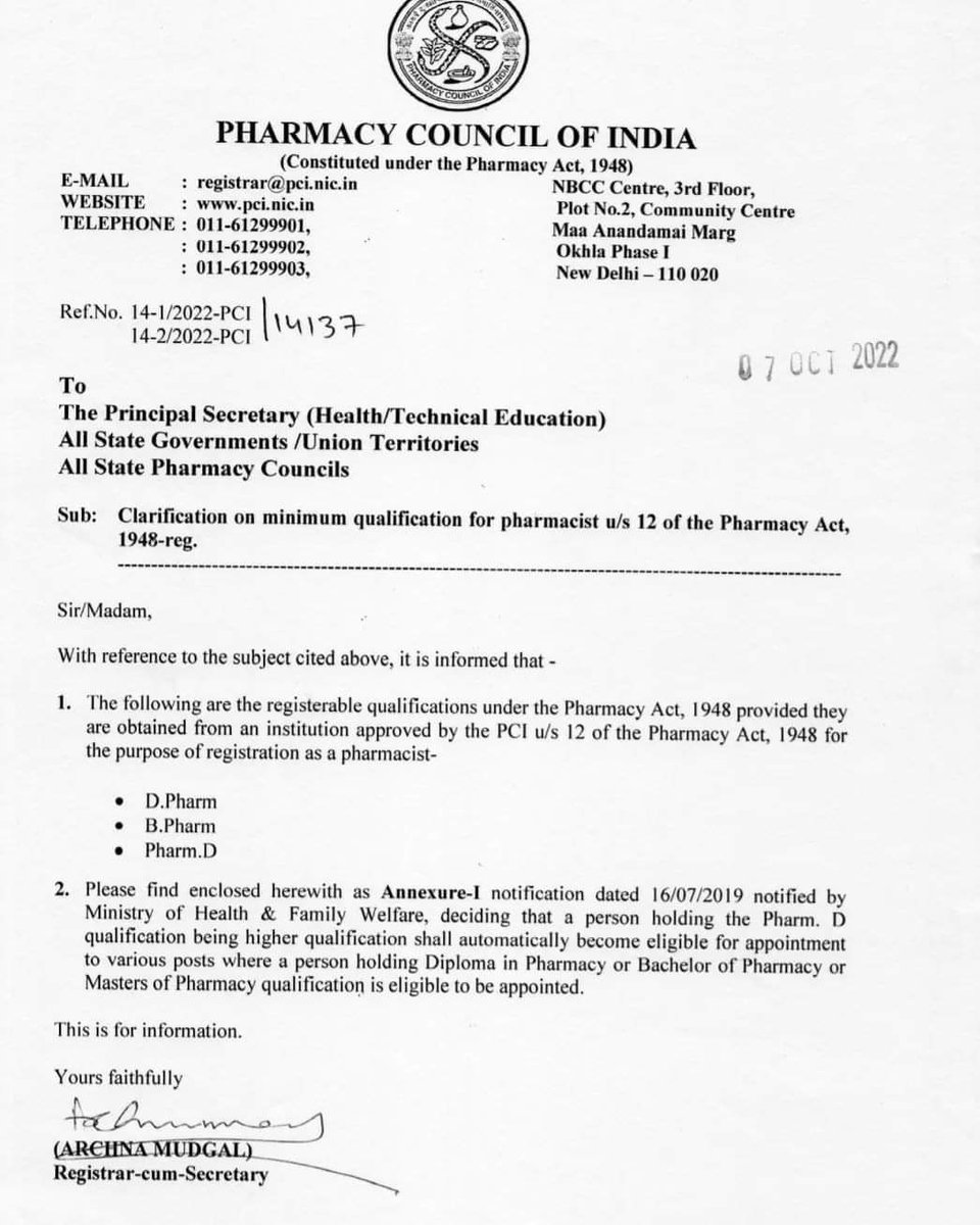Clarification regarding registration of Pharmacists across India  including  J&amp;K from the office of 
<a href="/President_PCI/">Pharmacy Council of India</a> 

<a href="/HealthMedicalE1/">Health & Medical Education Department J&K</a> 
<a href="/DHSKashmir/">Health Department Kashmir</a>
<a href="/NHMJK5/">NHM, J&K</a> 
<a href="/iasbhupinder/">Bhupinder Kumar</a>