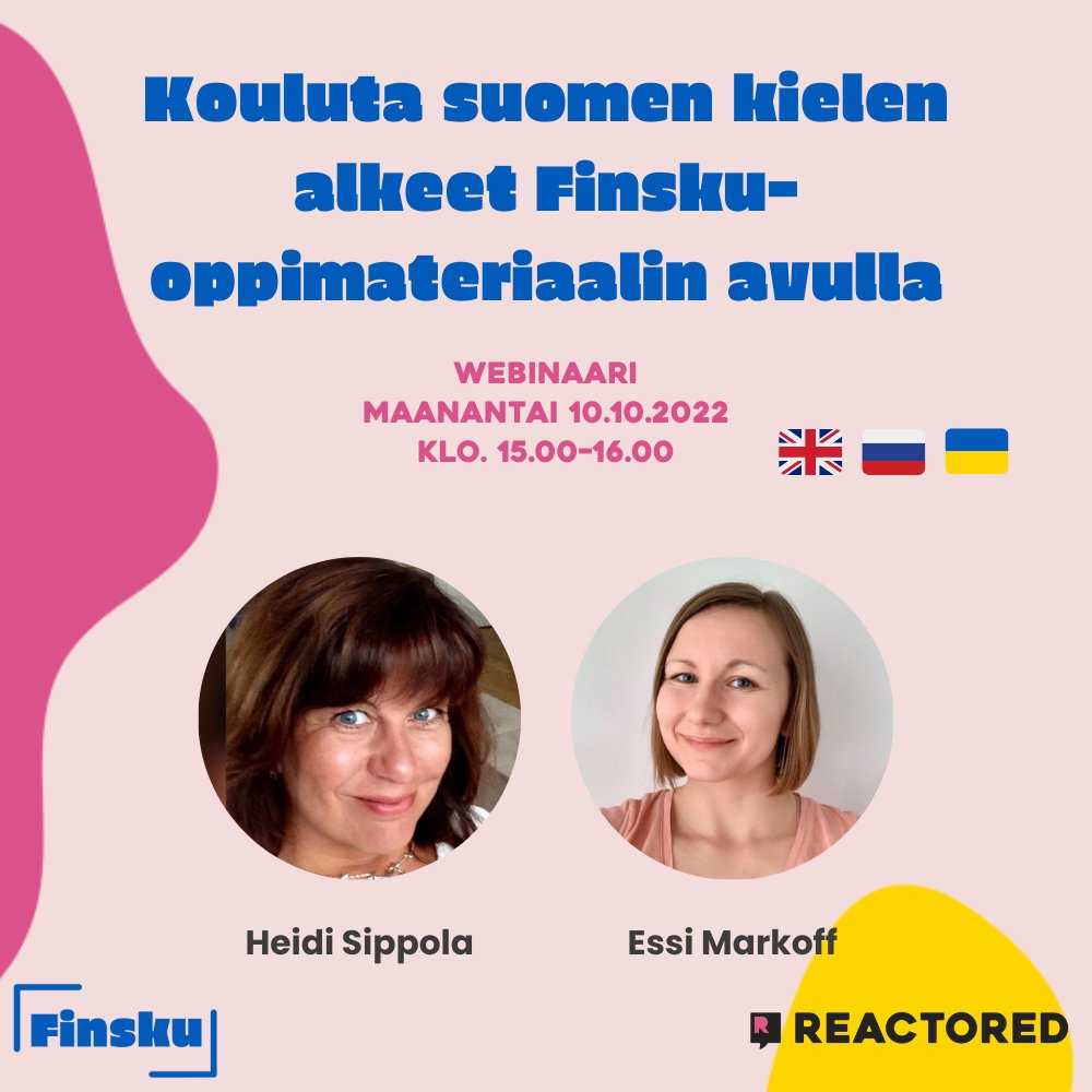 Tervetuloa klo. 15 alkavaan webinaariimme 👇facebook.com/events/7626053…
#opisuomea #suomenkieli #finsku #ukraina #venäjä #englanti #kieltenopettajat