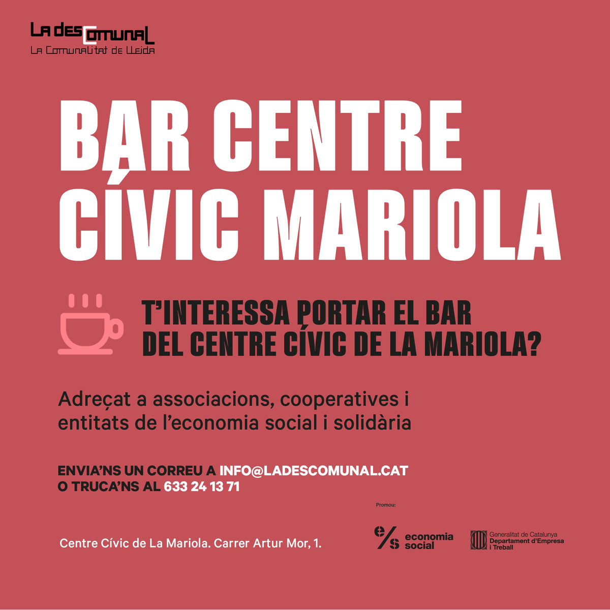 ladescomunal09's tweet photo. 👉🏼Si formes part d'una associació, cooperativa o entitat del món de l'economia social i solidària i tens ganes d'emprendre aquesta iniciativa posa't en contacte amb nosaltres!
#ComunalitatsUrbanes #economiasocial #Ladescomunal https://t.co/NbtKEX6ZyK