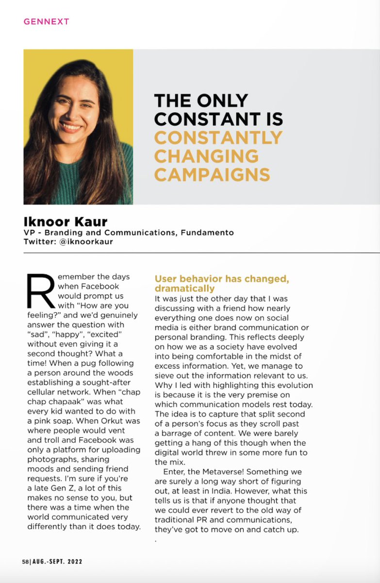 The world of communications urges new thinking every step of the way. However, the change has become more rapid than ever before. Wrote a tiny bit about where we're at for @e4mtweets' #PRCommune Magazine. Read the full article here: magazine.exchange4media.com/magazine/pr-co…