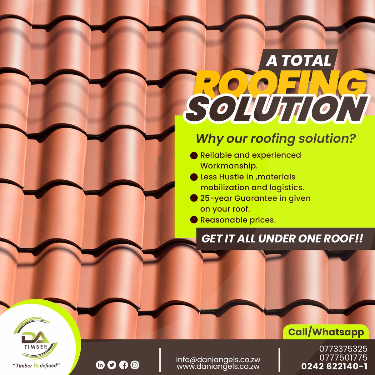DA_Timber_'s tweet photo. #GET IT ALL UNDER ONE ROOF!!
We are roofing experts, trust us to solve all your roofing problems.
#DATIMBER #Timberredefined #Roofingsheets #Roofingtimber #Prefabricatedtrusses #RoofingAccessories https://t.co/tBa5RDBnlI