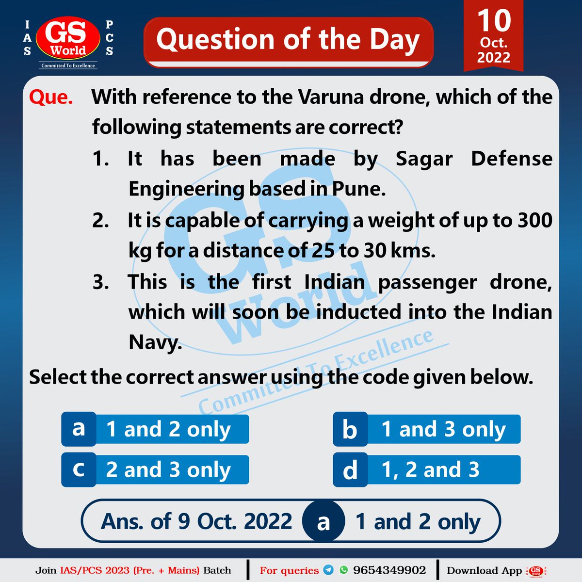 GSWORLDIAS1's tweet photo. Evaluate yourself by solving Question of the Day
#GSWORLD #IAS #UPSC #UPPCS #VarunDrone #Indianpassengerdrone #IndianNavy #SagarDefenceEngineering https://t.co/fek1ZbTpNQ