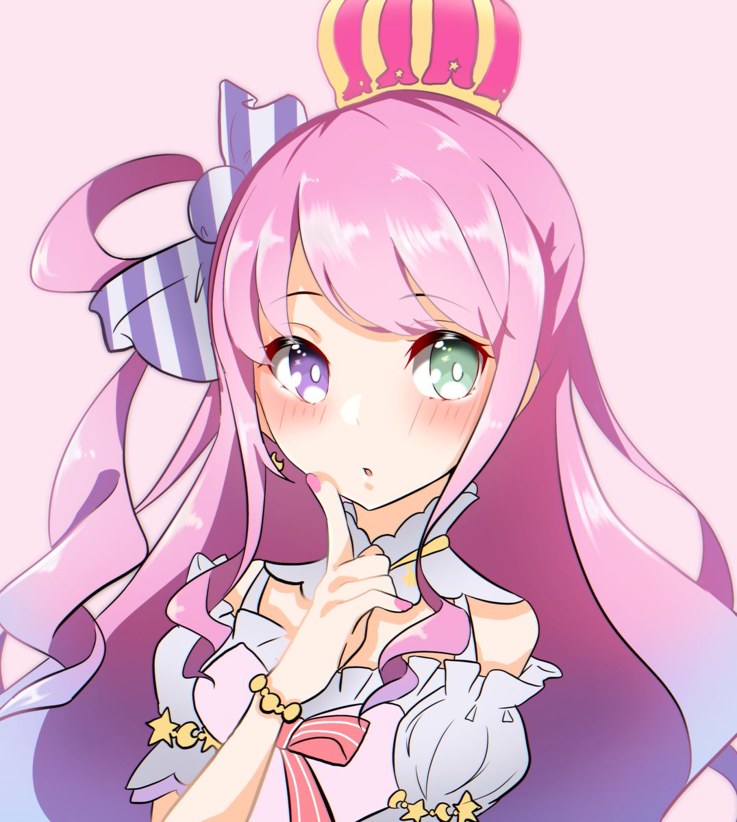 himemori luna 1girl heterochromia solo long hair pink hair single hair ring crown  illustration images