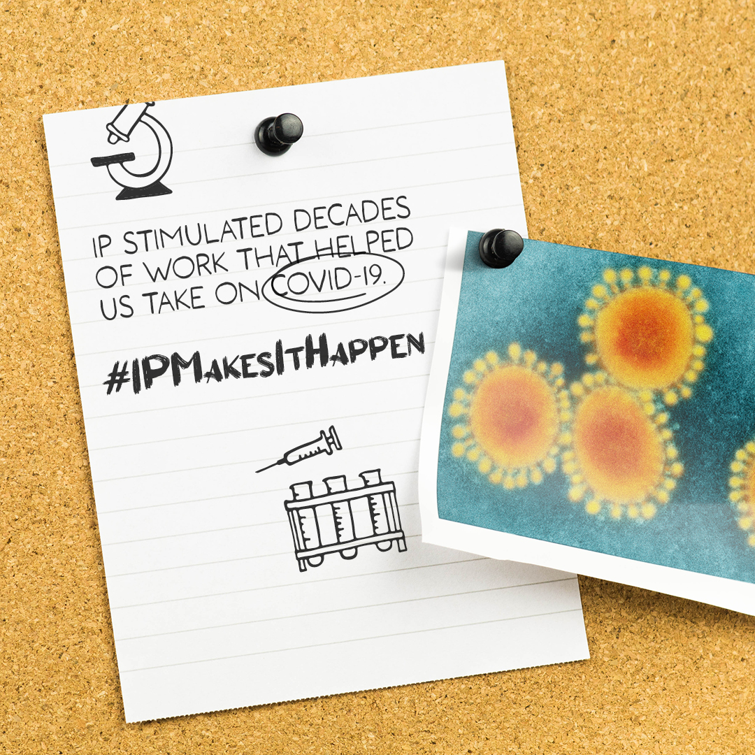 Intellectual property supported decades of research and innovation, instrumental in delivering the vaccines and medicines to tackle the COVID-19 pandemic #IPMakesItHappen