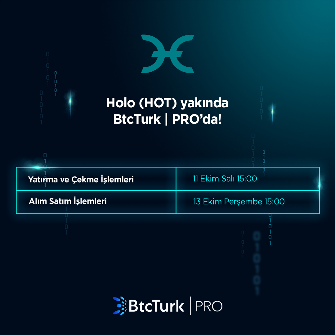 BtcTurkKripto's tweet photo. Holo (HOT) yakında BtcTurk | PRO’da!

#Holo (#HOT) yatırma ve çekme işlemleri 11 Ekim Salı günü saat 15:00’te başlıyor! https://t.co/69ILUbi801