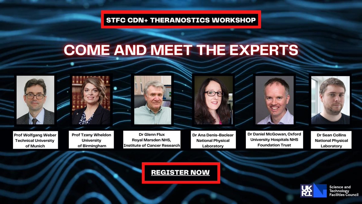 STFC Cancer Diagnosis Network+ (@stfc_cdn) on Twitter photo **Theranostics Workshop - Mon 28th Nov 2022**
Registration: shorturl.at/fHNQ6
Speakers:
Prof Weber - <a href="/TU_Muenchen/">TU München</a>
Prof Wheldon - <a href="/unibirmingham/">Uni of Birmingham</a>
Dr Flux - <a href="/royalmarsdenNHS/">The Royal Marsden NHS Foundation Trust</a> <a href="/ICR_London/">The ICR</a>
<a href="/DrADenisBacelar/">Ana Denis-Bacelar</a> - <a href="/NPL/">NPL</a>
Dr McGowan - <a href="/OUHospitals/">OUH</a>
Dr Collins - <a href="/NPL/">NPL</a>
<a href="/STFC_Matters/">Science and Technology Facilities Council</a> **Theranostics Workshop - Mon 28th Nov 2022**
Registration: shorturl.at/fHNQ6
Speakers:
Prof Weber - <a href="/TU_Muenchen/">TU München</a>
Prof Wheldon - <a href="/unibirmingham/">Uni of Birmingham</a>
Dr Flux - <a href="/royalmarsdenNHS/">The Royal Marsden NHS Foundation Trust</a> <a href="/ICR_London/">The ICR</a>
<a href="/DrADenisBacelar/">Ana Denis-Bacelar</a> - <a href="/NPL/">NPL</a>
Dr McGowan - <a href="/OUHospitals/">OUH</a>
Dr Collins - <a href="/NPL/">NPL</a>
<a href="/STFC_Matters/">Science and Technology Facilities Council</a>