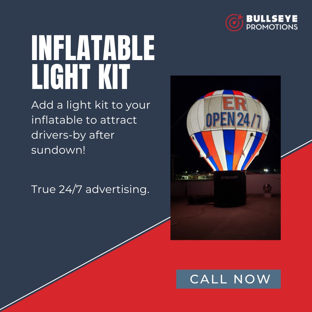 BullseyeBalloon's tweet photo. Make your message stand out 24/7 with a light kit! Light kits make inflatables stand out to drivers-by.

https://t.co/JovynuCdRM https://t.co/mHuDYaWVFJ