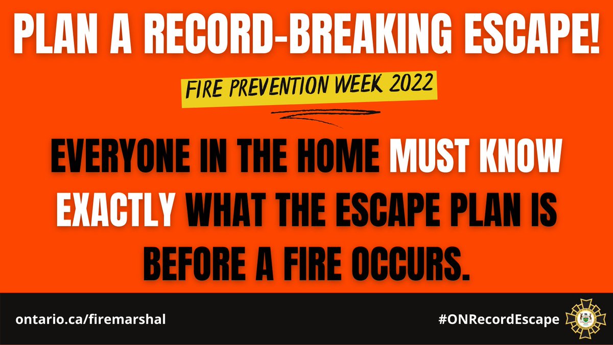 Fire_CW's tweet photo. In the case of a fire, make sure everyone in your household knows TWO ways out of each room and how to follow the #ONRecordEscape exactly. #FirePreventionWeek https://t.co/MWNdkxGAI8