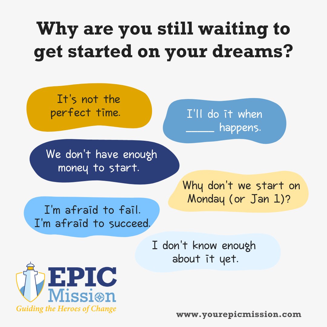 There always seems to be a good reason not to get started on your dreams right now. Do you know the real reason you're waiting? 

Consider these excuses. Is one of them yours?

#bethechange #wearethechange #pursuedreams #dreaming