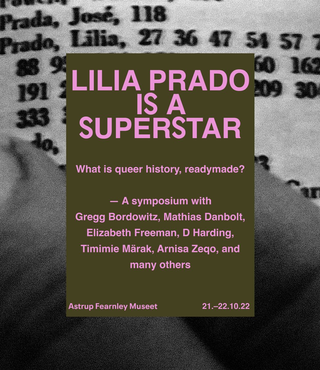 "Lilia Prado is a Superstar" - 21.10.-22.10.22⁠! 

The symposium is organized in the context of an act of remembrance that juxtaposes two years that may or may not have anything to do with each other: 1972 and 2022. Read more here afmuseet.no/arrangementer/…